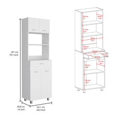 Caribe Microwave Cabinet, Four Legs, One Drawer, Double Door, One Shelf  -White