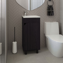 Bethel Wide One-Door Cabinet, Free Standing Vanity With Resin Sink And Two Shelves, Bathroom Storage, Black