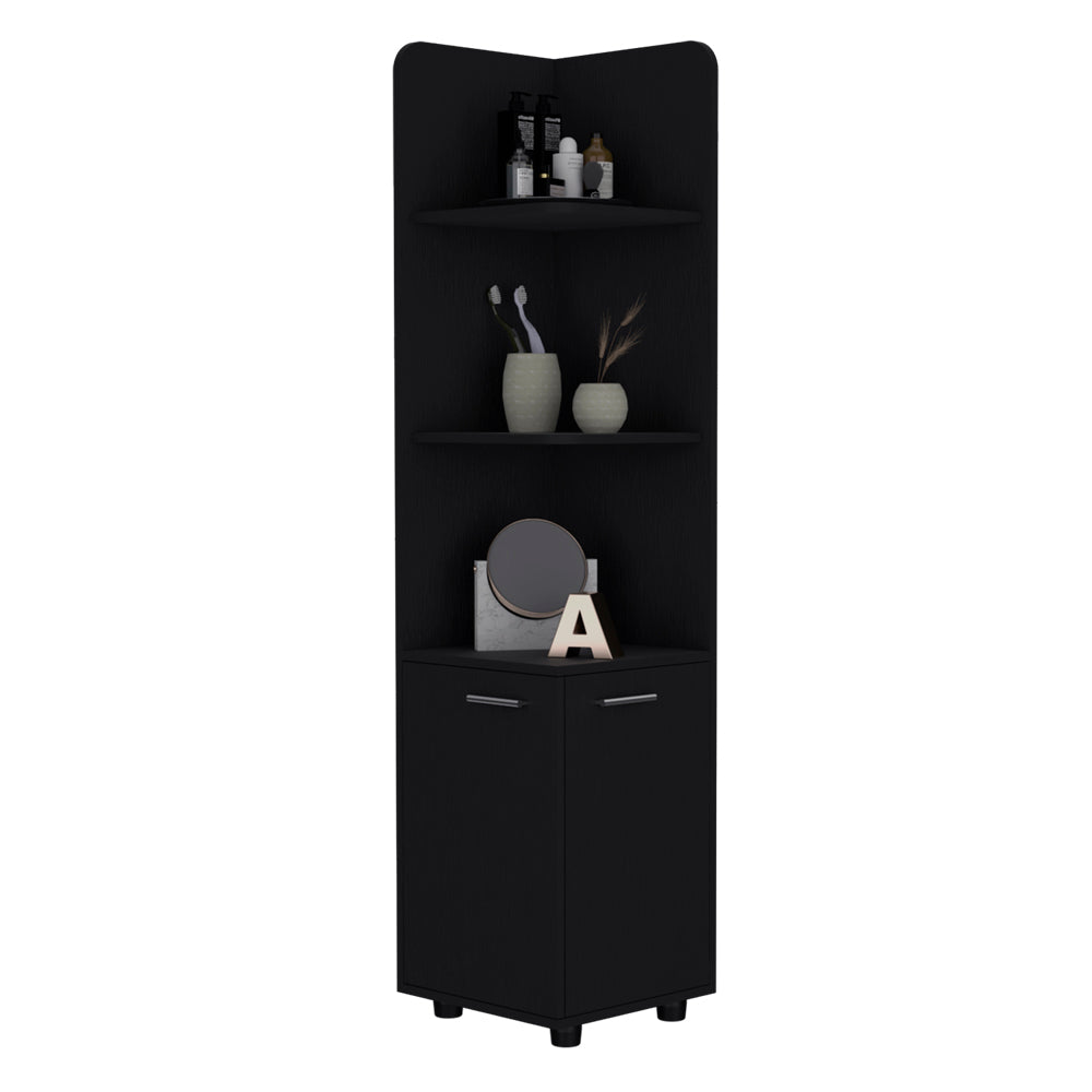 Malibu 62" Tall Double Door Corner Linen Cabinet with Four Shelves Black
