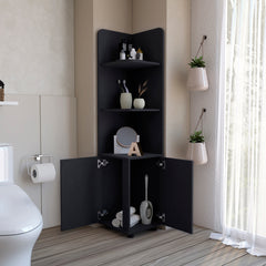 Malibu 62" Tall Double Door Corner Linen Cabinet with Four Shelves Black