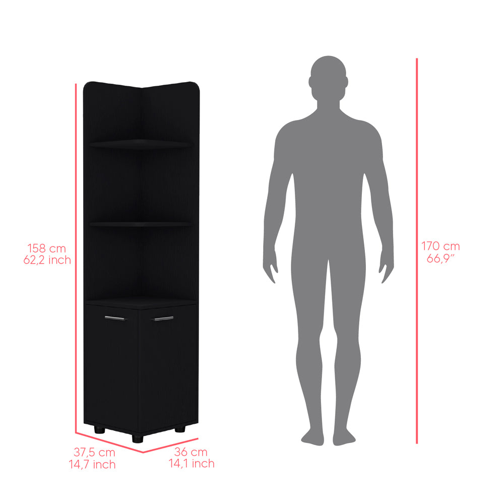 Malibu 62" Tall Double Door Corner Linen Cabinet with Four Shelves Black