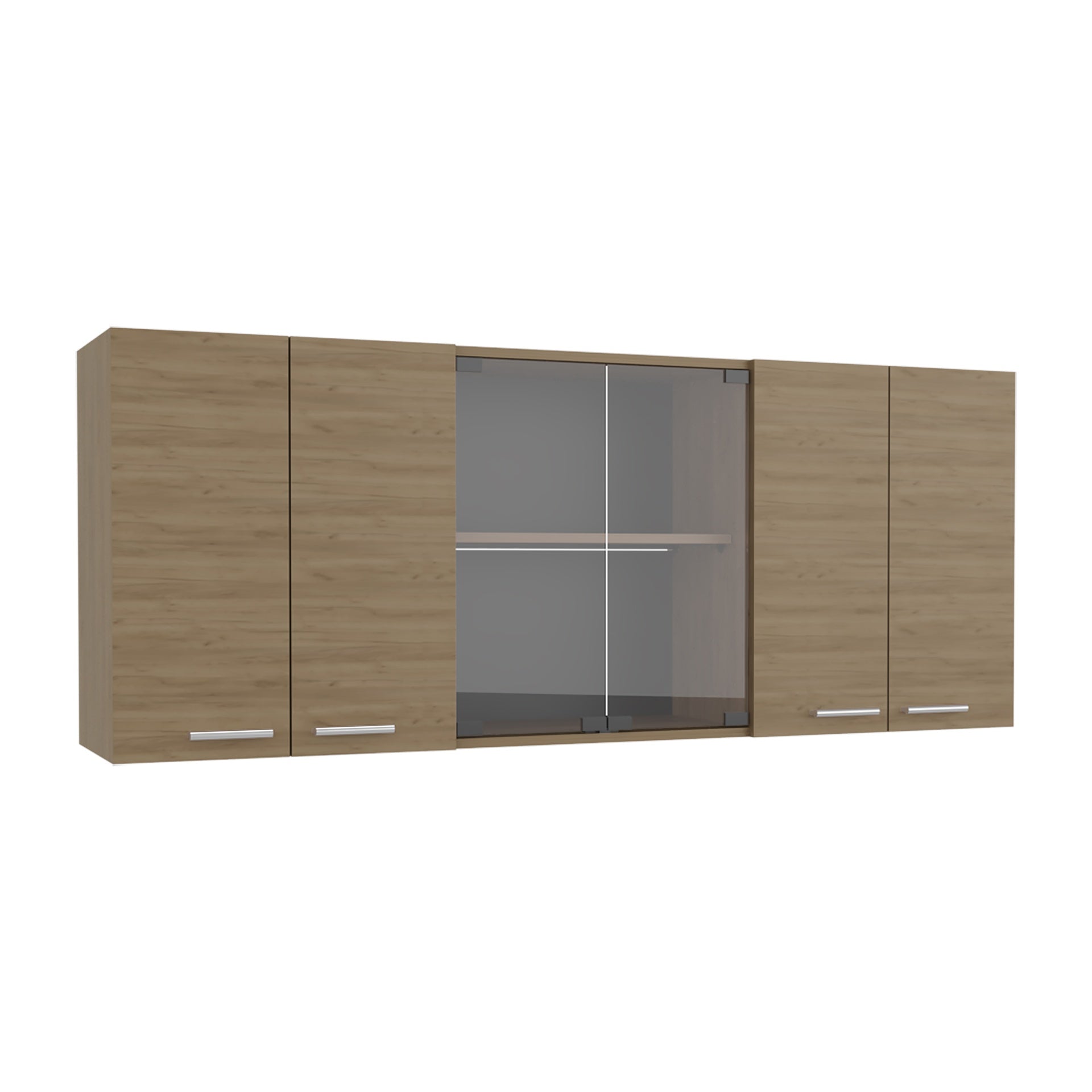 Superior 150 Wall Cabinet With Glass, Four Interior Shelves, Two Double Door Natural Oak