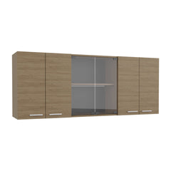 Superior 150 Wall Cabinet With Glass, Four Interior Shelves, Two Double Door Natural Oak