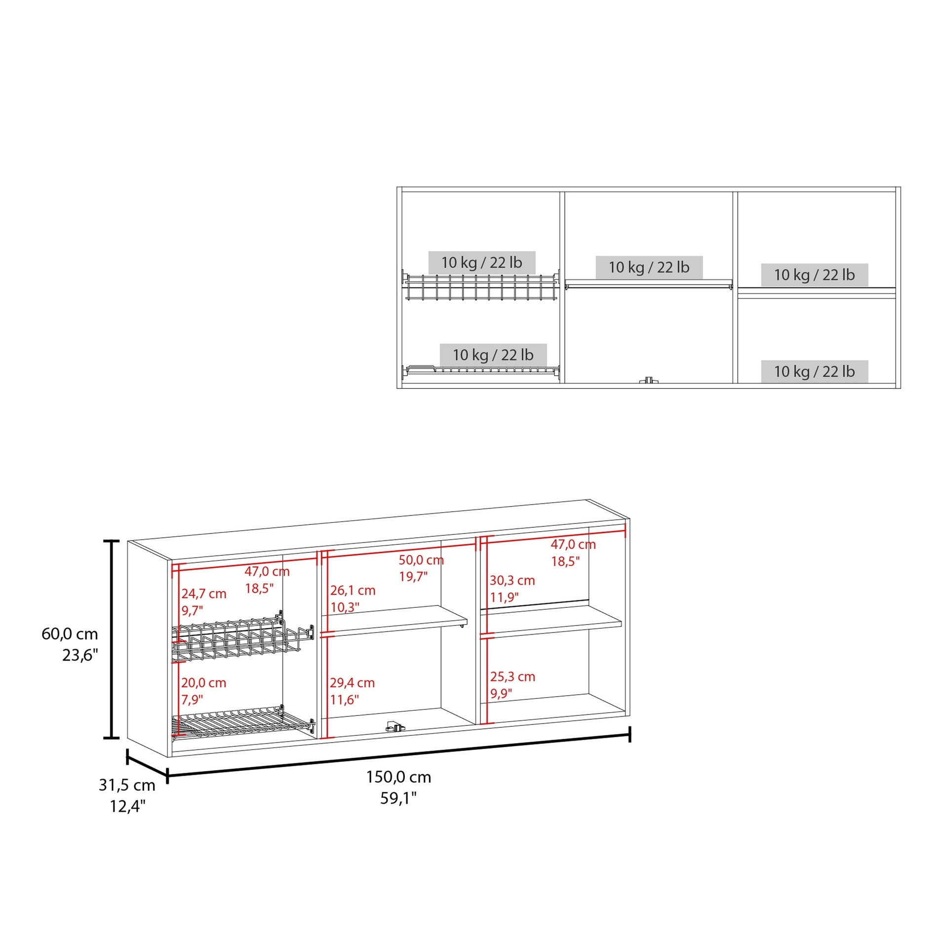 Superior 150 Wall Cabinet With Glass, Four Interior Shelves, Two Double Door Natural Oak
