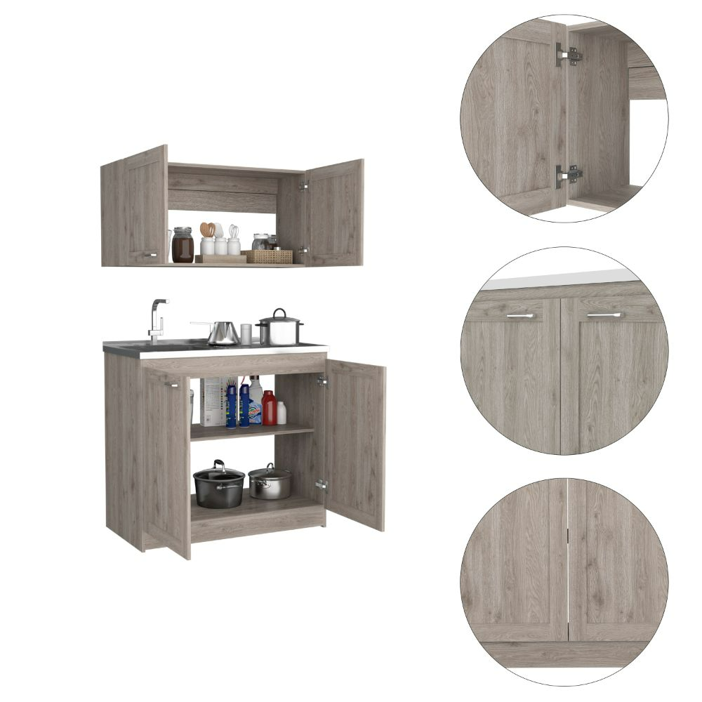 Zurich Cabinet Set, Two Shelves -Light Gray
