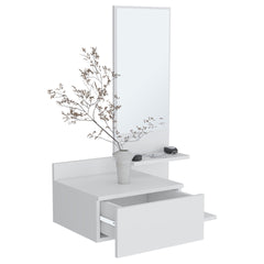 Vienna 23.6" Wide 3-Tier Shelf  Floating  Mirror Console Table, Full Extension Drawer White
