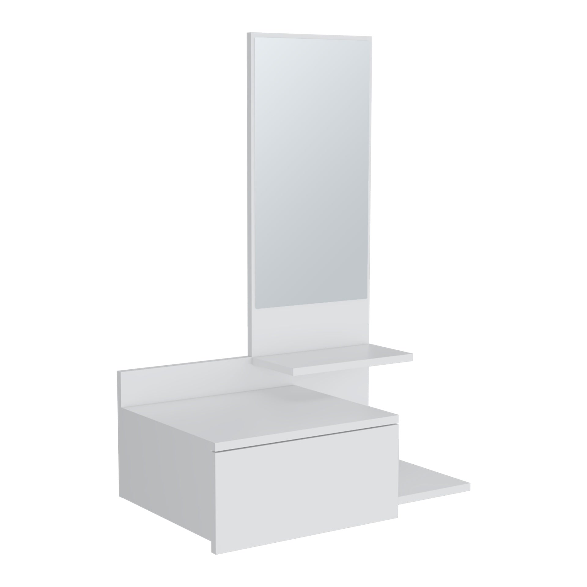 Vienna 23.6" Wide 3-Tier Shelf  Floating  Mirror Console Table, Full Extension Drawer White