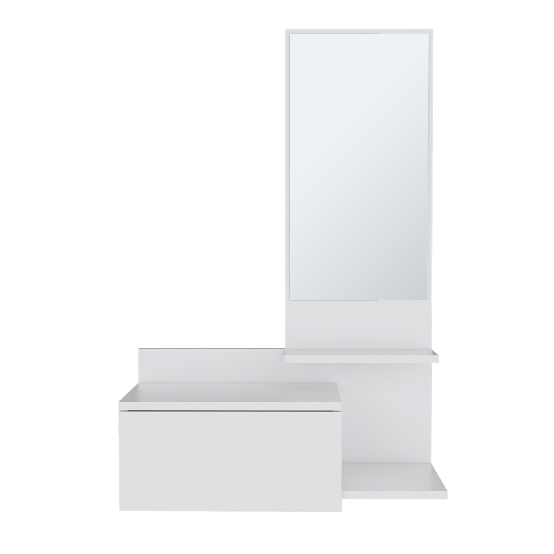 Vienna 23.6" Wide 3-Tier Shelf  Floating  Mirror Console Table, Full Extension Drawer White