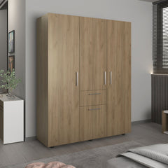 Bariloche 70" High Four-Door, One Drawer Armoire With Three Hanging Rods, Seven Shelves Bedroom, Wardrobe, Closet Natural Oak