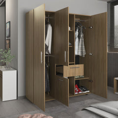 Bariloche 70" High Four-Door, One Drawer Armoire With Three Hanging Rods, Seven Shelves Bedroom, Wardrobe, Closet Natural Oak