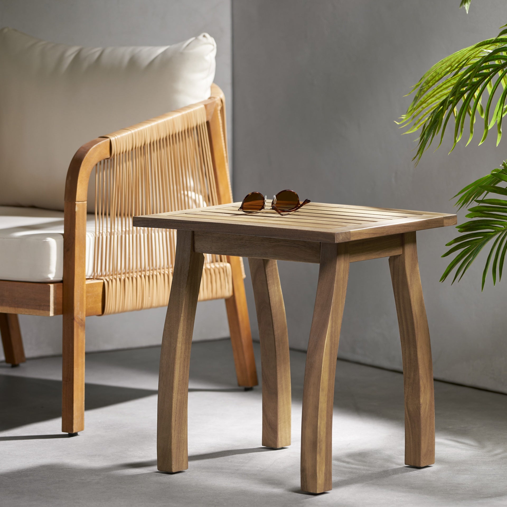 SELMA Acacia wood Accent Side Table in Natural Stained, Weather-Resistant Rectangular End Table for Patio, Garden, Lawn, and Living Room(Natural Stained)