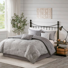 7 Piece Printed Seersucker Comforter Set Grey Cal King