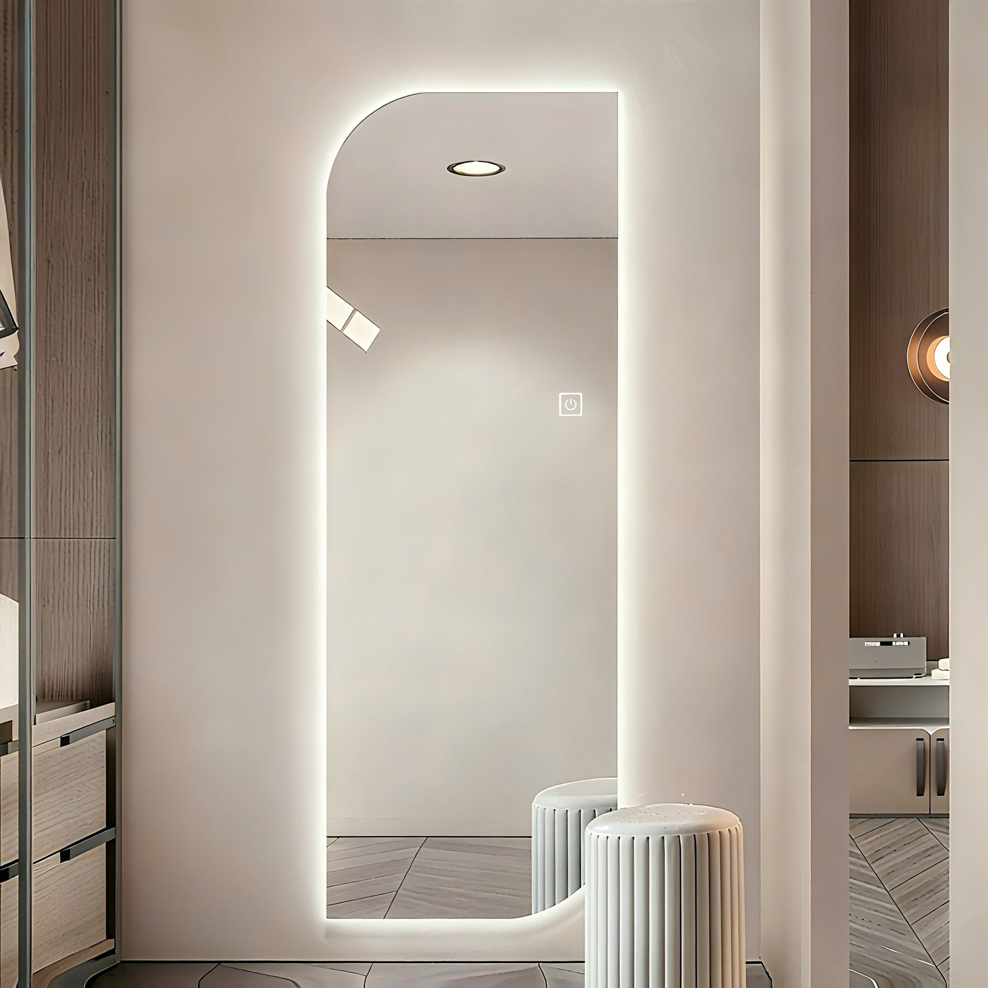 65" x 21" LED Full Length Wall Mirror, Irregular Shape Design, 3-Color Dimmable Lighting, 5mm Copper-Free Silver Glass, Hardwired or Plug-in, for Entryway, Bedroom & Salon