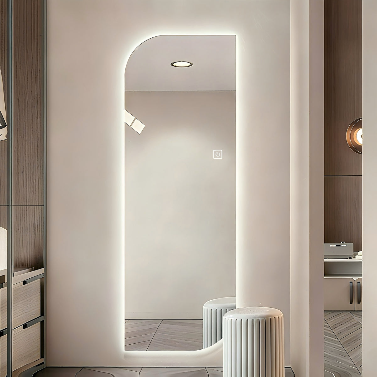 65" x 21" LED Full Length Wall Mirror, Irregular Shape Design, 3-Color Dimmable Lighting, 5mm Copper-Free Silver Glass, Hardwired or Plug-in, for Entryway, Bedroom & Salon