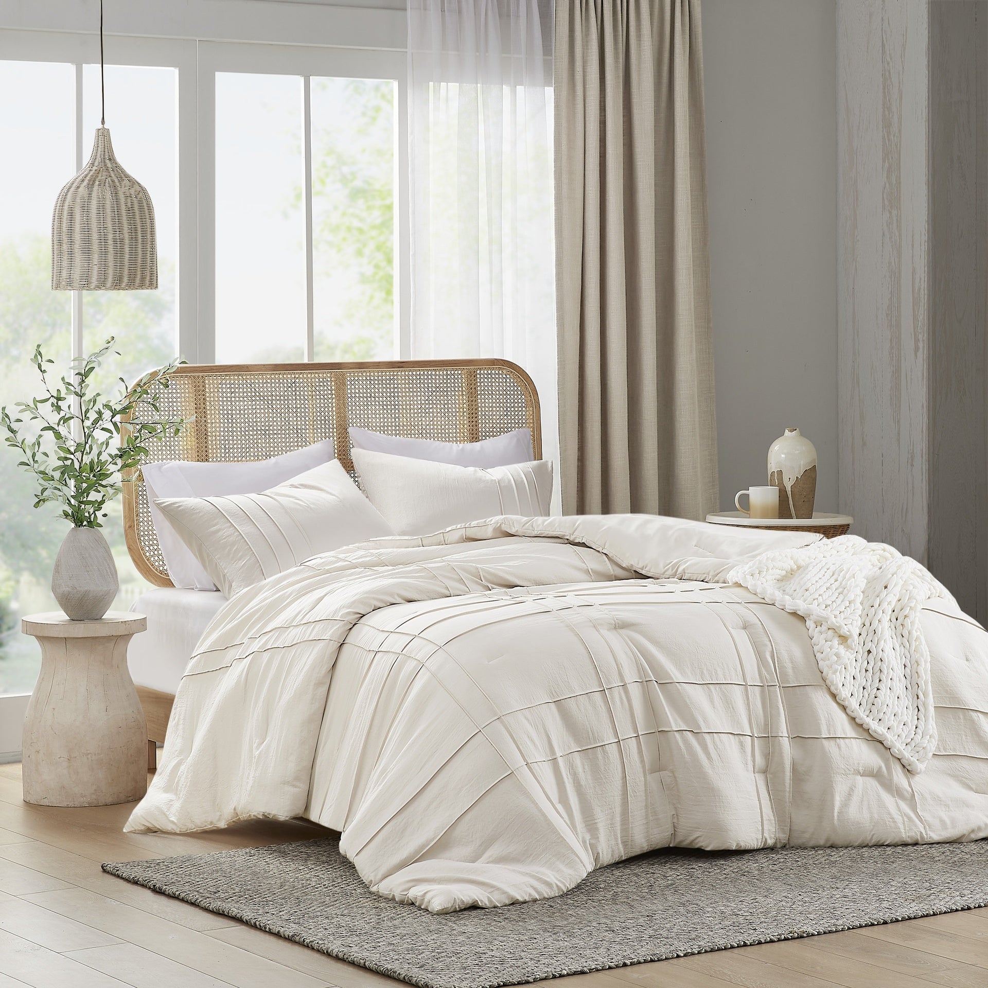 3-Piece Cal King Soft Washed Pleated Comforter Set