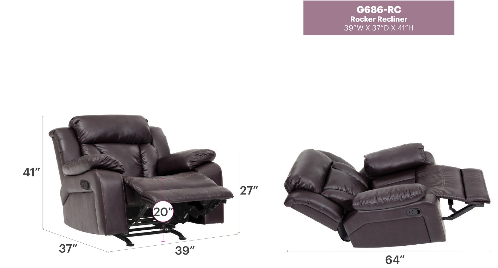 Cozy Casual Rocker Recliner In Dark Brown
