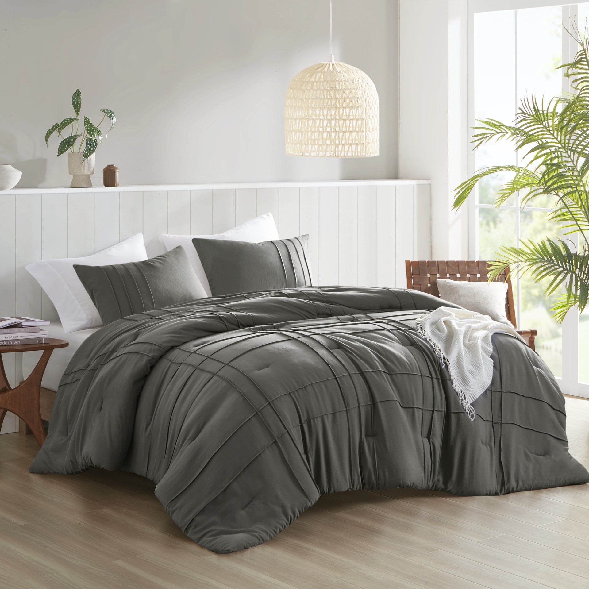 3-Piece Cal King Soft Washed Pleated Comforter Set