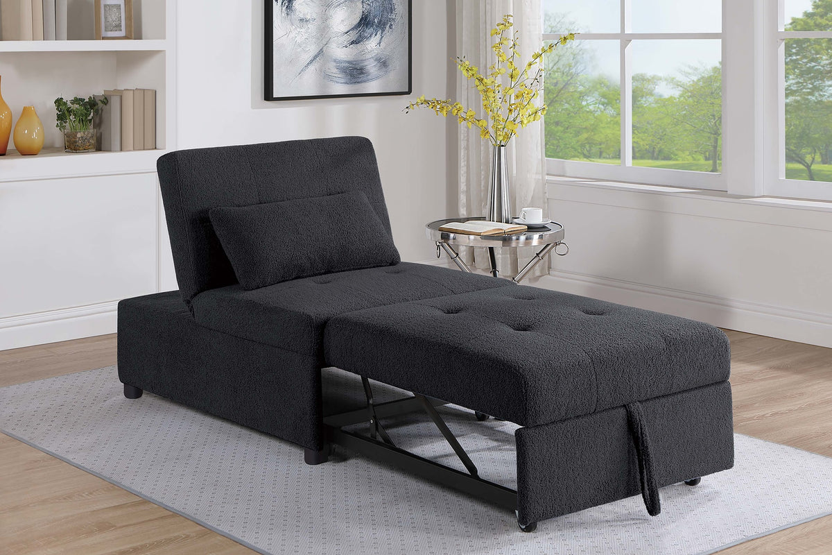 Contemporary Black Color Sleeper Sofa Chair Pillow Plush Tufted Seat 1pc Convertible Sofa Sherpa Fabric Couch Pull out Seat