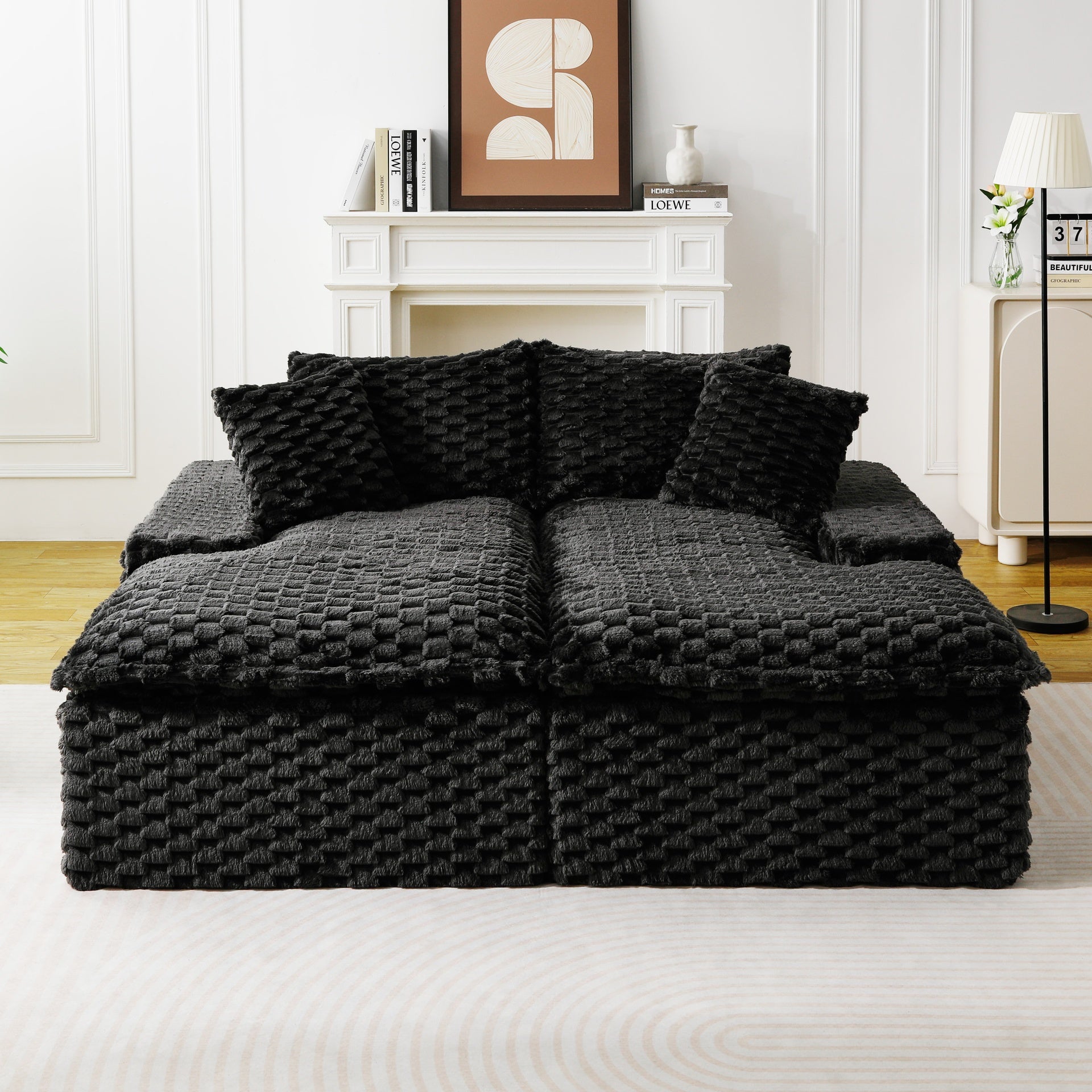 Black Turtle Velvet Double Chaise Lounge, Multifunctional Lazy Sofa with Full Compressed Sponge, Capable of Side - by - Side or Face - to - Face Arrangement