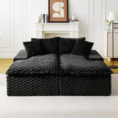 Black Turtle Velvet Double Chaise Lounge, Multifunctional Lazy Sofa with Full Compressed Sponge, Capable of Side - by - Side or Face - to - Face Arrangement