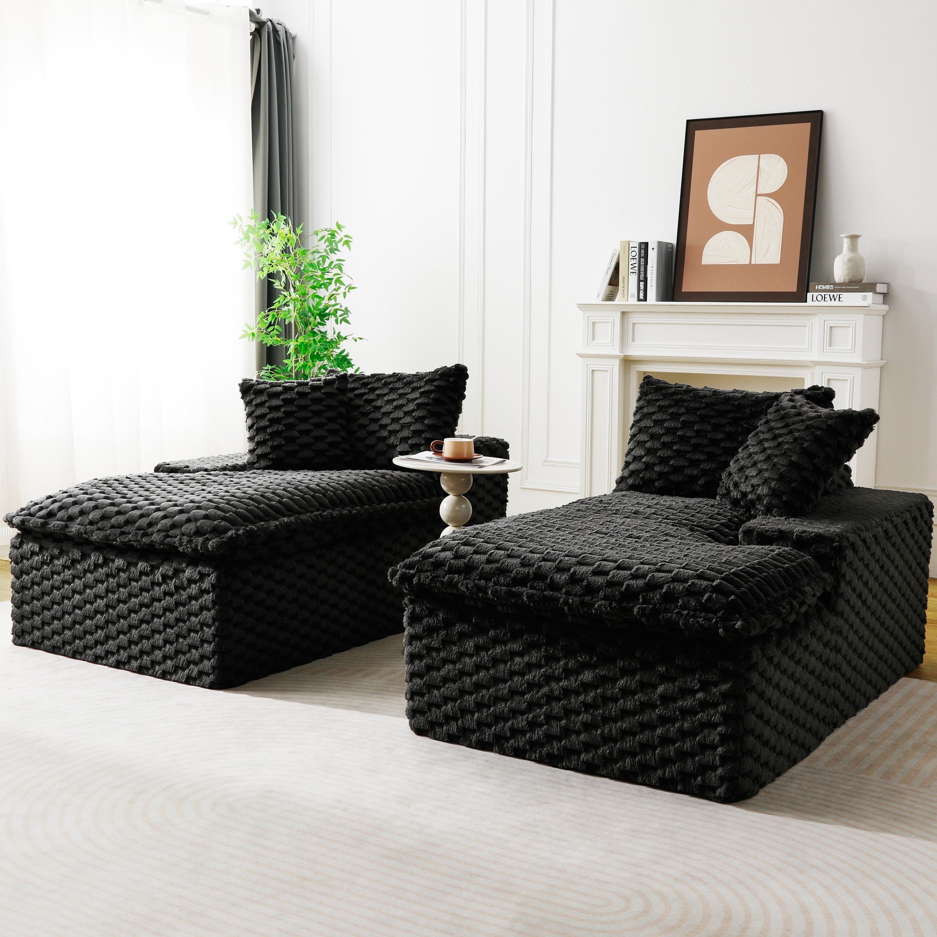 Black Turtle Velvet Double Chaise Lounge, Multifunctional Lazy Sofa with Full Compressed Sponge, Capable of Side - by - Side or Face - to - Face Arrangement