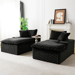 Black Turtle Velvet Double Chaise Lounge, Multifunctional Lazy Sofa with Full Compressed Sponge, Capable of Side - by - Side or Face - to - Face Arrangement