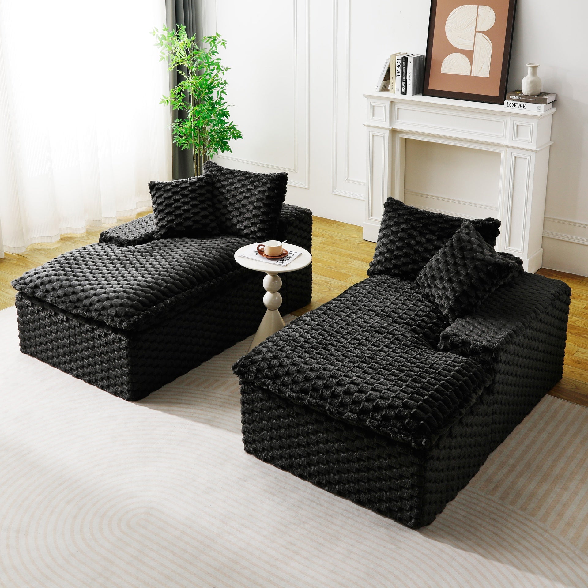 Black Turtle Velvet Double Chaise Lounge, Multifunctional Lazy Sofa with Full Compressed Sponge, Capable of Side - by - Side or Face - to - Face Arrangement