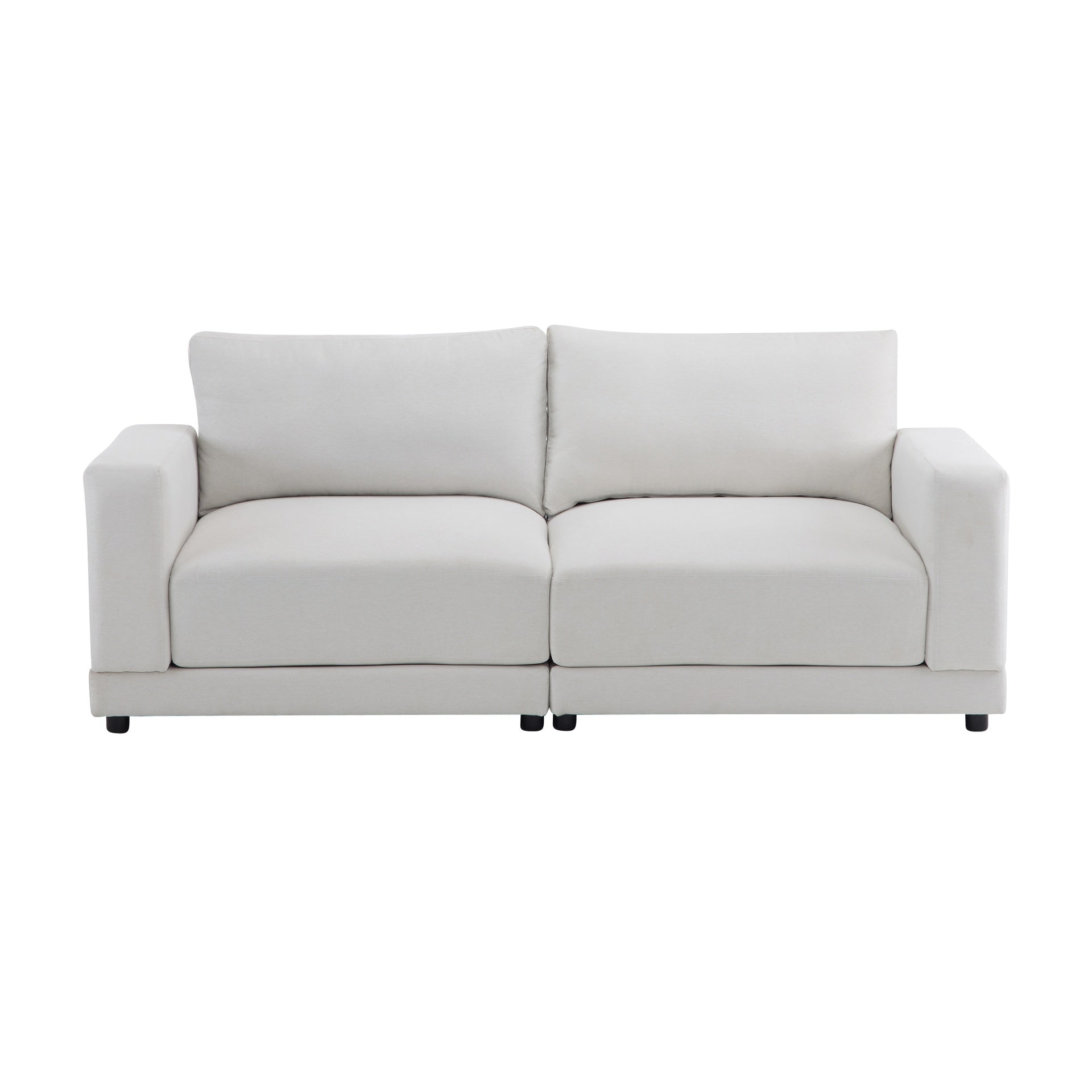 81'' Modern Square Arm Sofa with Soft Fabric Upholstery, Deep Cushions, and Sturdy Wooden Legs in White for Living Room or Bedroom