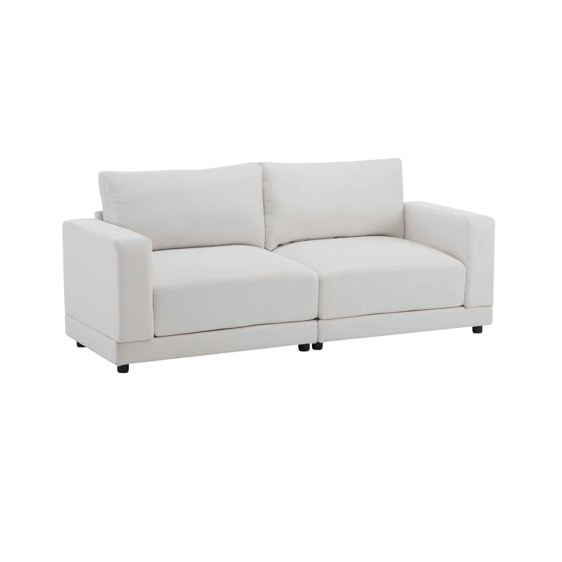 81'' Modern Square Arm Sofa with Soft Fabric Upholstery, Deep Cushions, and Sturdy Wooden Legs in White for Living Room or Bedroom