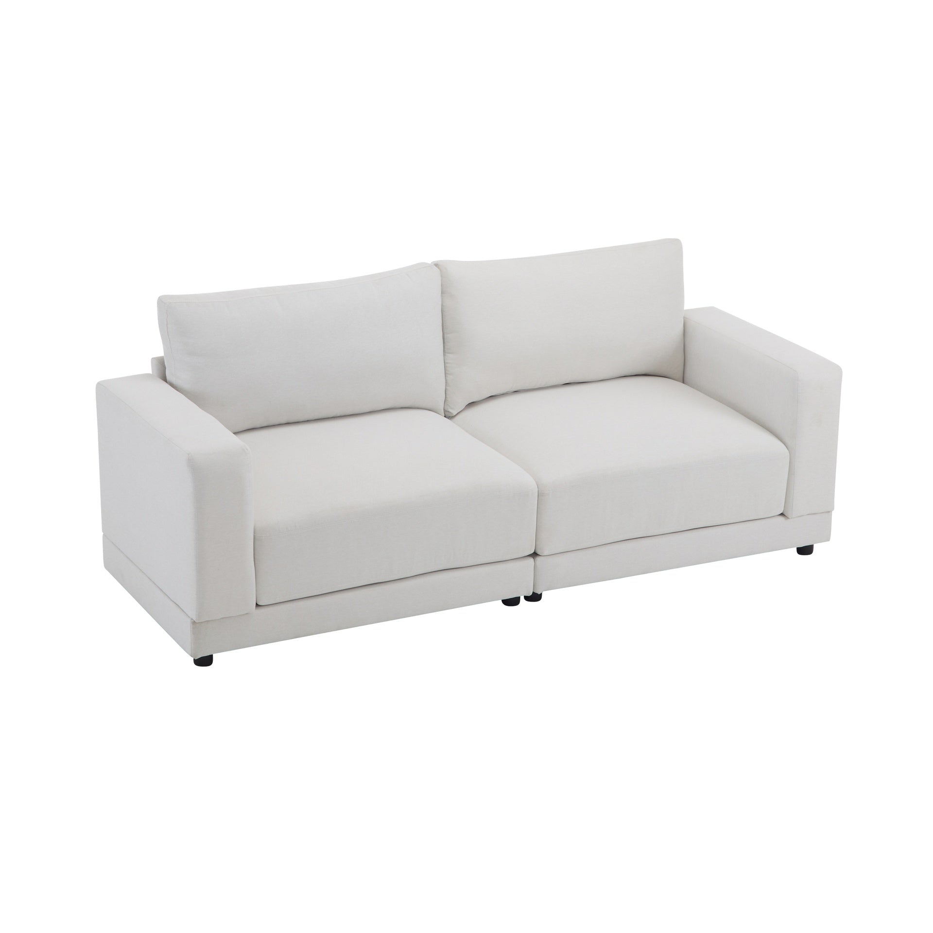 81'' Modern Square Arm Sofa with Soft Fabric Upholstery, Deep Cushions, and Sturdy Wooden Legs in White for Living Room or Bedroom
