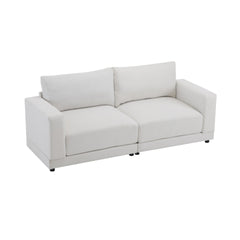 81'' Modern Square Arm Sofa with Soft Fabric Upholstery, Deep Cushions, and Sturdy Wooden Legs in White for Living Room or Bedroom