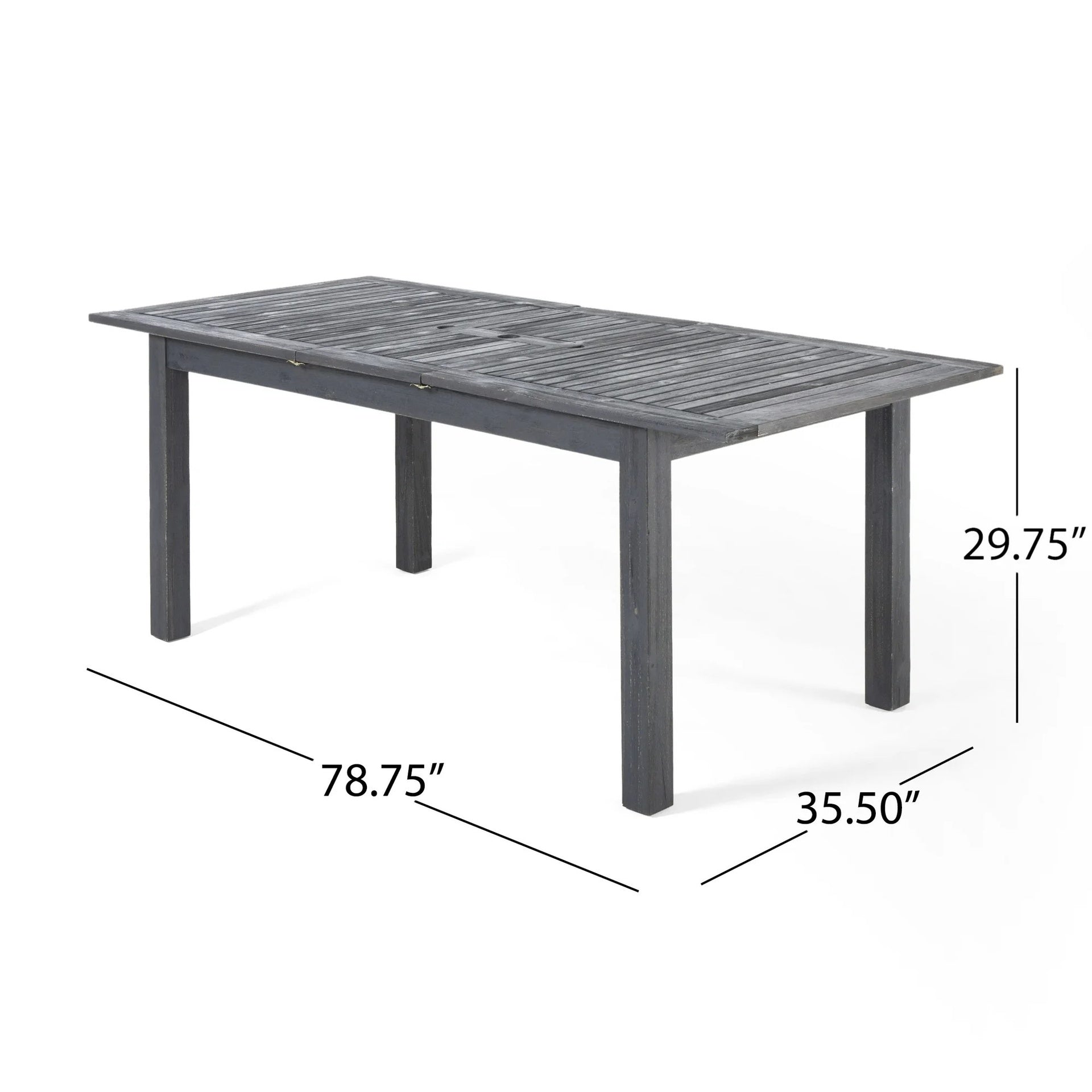 Outdoor Acacia Wood 7 Piece Expandable Dining Set, Sandblasted Dark Gray and Light Gray