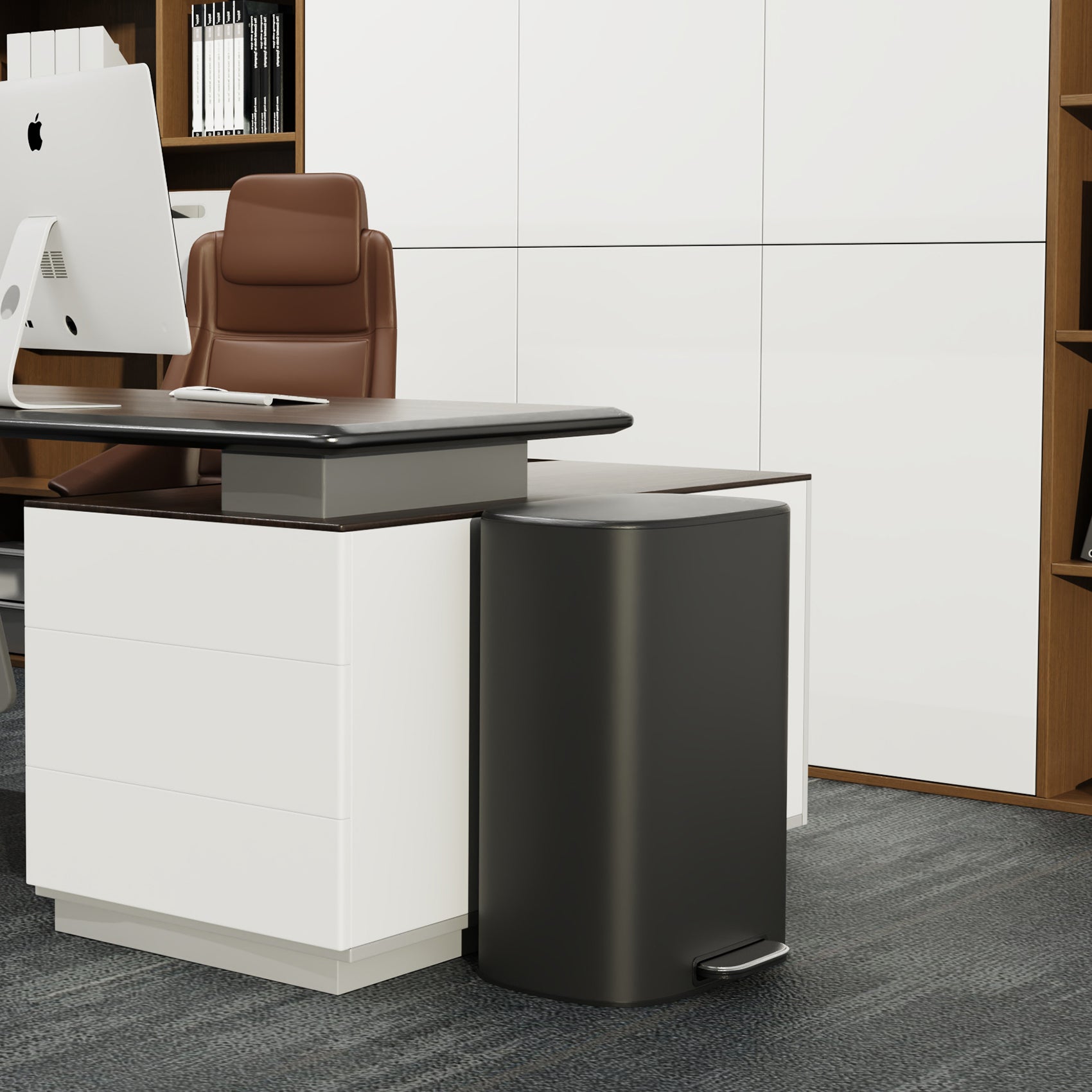 13 Gallon 50L Kitchen Foot Pedal Operated Soft Close Trash Can - Stainless Steel Ellipse Bustbin - BLACK