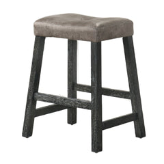 Rustic Backless Counter Stool Set of 2 – 25 Inch Wooden Farmhouse Barstool with Brown Leather Seat, Distressed Finish & Sturdy Frame – Space-Saving Counter-Height Seating for Kitchen & Bar