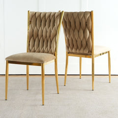 Modern simple brown velvet dining chair, family bedroom stool back student table chair, gold-plated metal chair legs, suitable for dining room kitchen bedroom (set of 2)