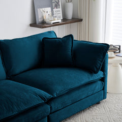 Sofa Set of 3, 1+1+3 Seats Living Room Sofa Set, Accent Chair, Loveseat, and Three-Seat Sofa Modern Style Round Arms 3 Piece Sofa Set, Blue