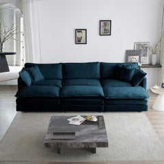 Comfortable Deep Seat Reversible Modular 6 Seater Sectional Super Soft Sofa U Shaped Sectional Couch with 3 Ottomans, 3 Toss Pillows and 2 Arm Pillows , Blue Chenille
