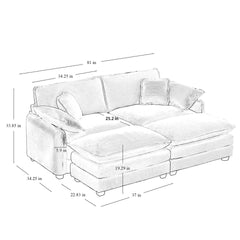 Two-Seater Theater Sofa  with 2 Footrest, 2-Seater Sofa with Ottoman for Small Living Spaces, Beige Corduroy