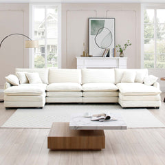 Over size U Shape Corduroy Sofa , Modern Upholstered 4 Seater Sofa with 2  Ottomans,  Premium Soft Corduroy Fabric Sofa