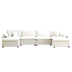 Over size U Shape Corduroy Sofa , Modern Upholstered 4 Seater Sofa with 2  Ottomans,  Premium Soft Corduroy Fabric Sofa