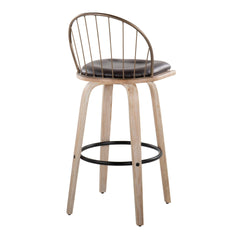 Riley 30" Industrial/Urban Fixed-Height Barstool with Swivel in White Washed Wood, Antique Copper Metal and Removable Brown Faux Leather Cushion by LumiSource - Set of 2