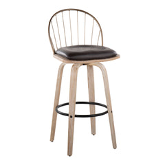 Riley 30" Industrial/Urban Fixed-Height Barstool with Swivel in White Washed Wood, Antique Copper Metal and Removable Brown Faux Leather Cushion by LumiSource - Set of 2