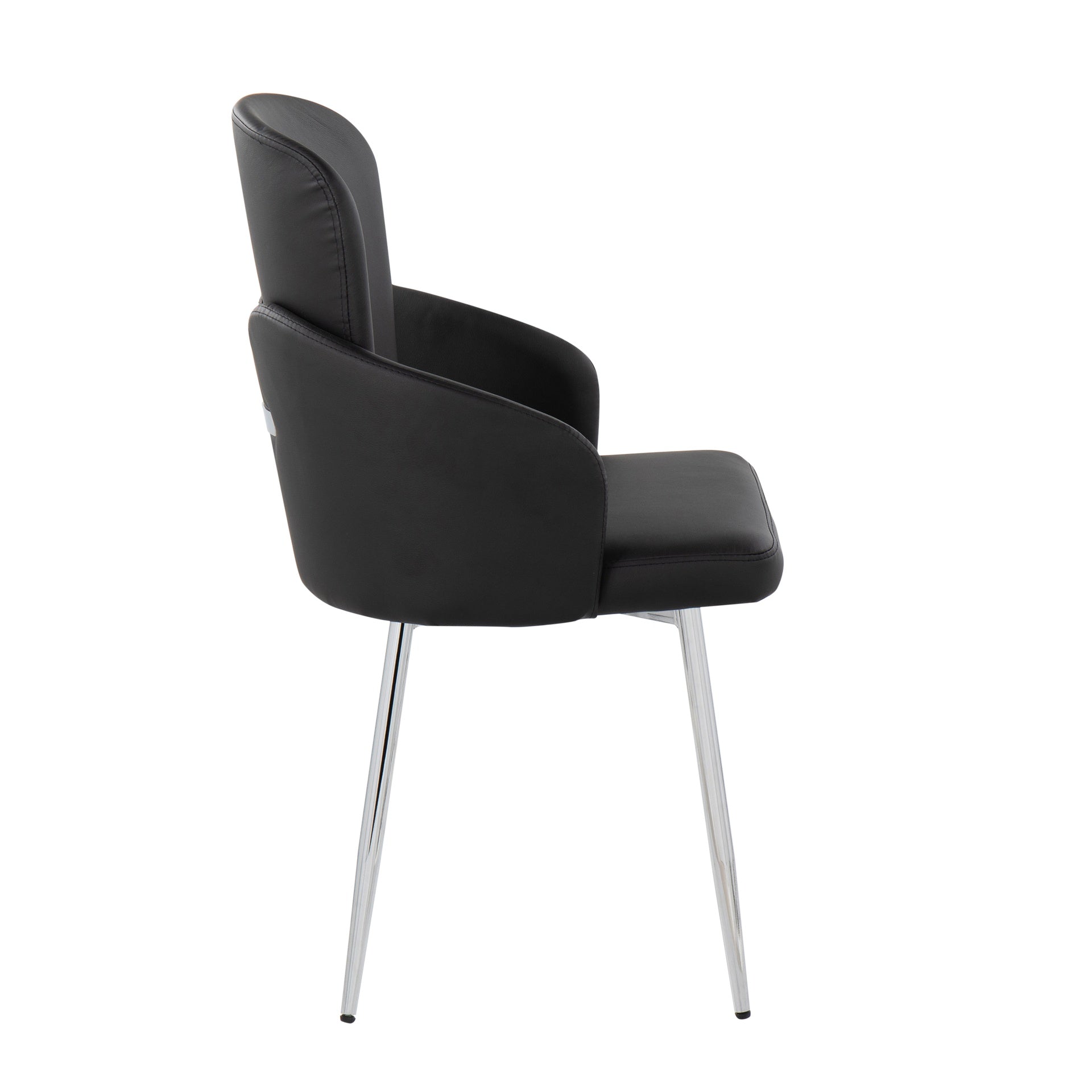 Dahlia Contemporary Dining Chair in Chrome Metal and Black Faux Leather with Chrome Accent by LumiSource - Set of 2