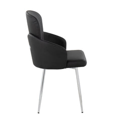 Dahlia Contemporary Dining Chair in Chrome Metal and Black Faux Leather with Chrome Accent by LumiSource - Set of 2