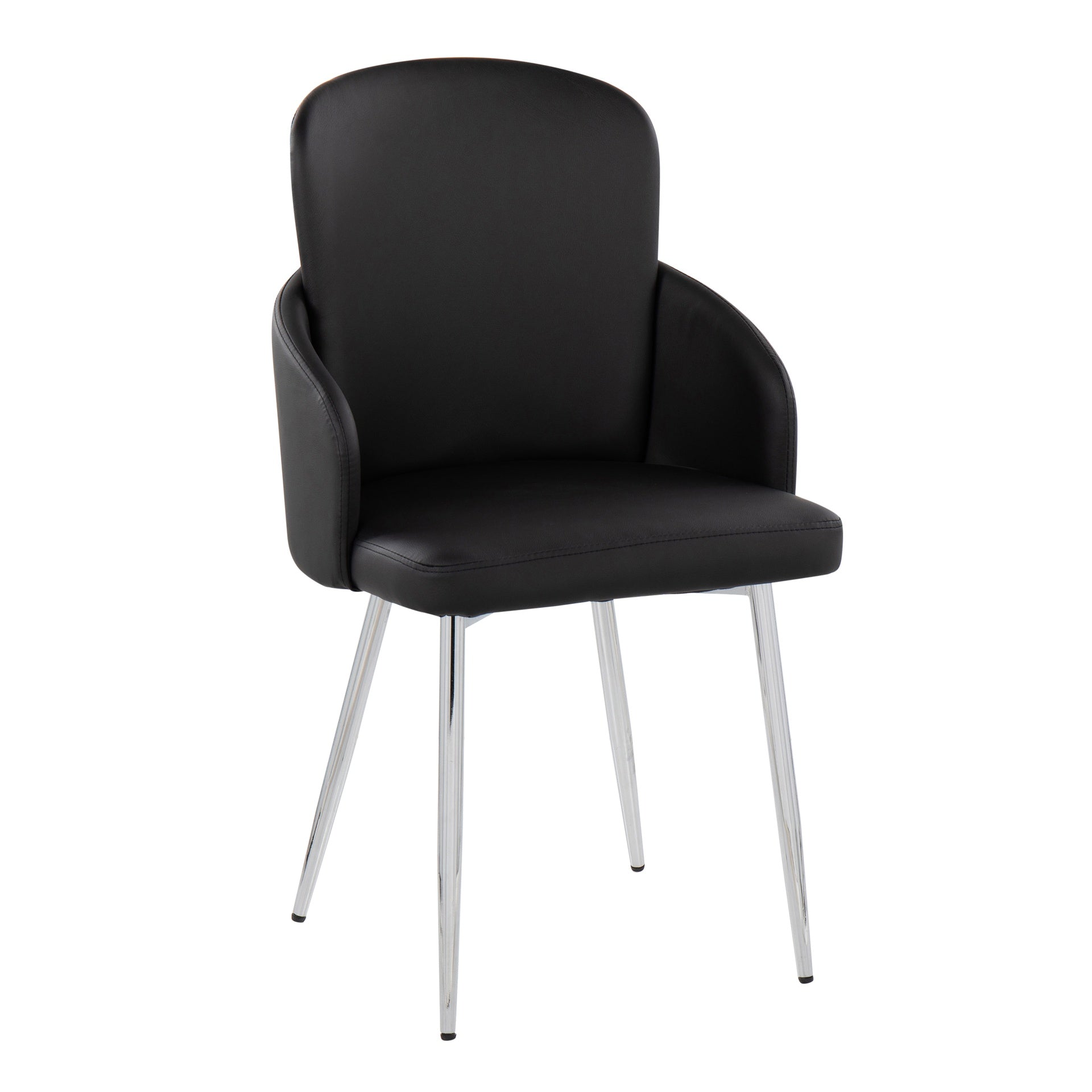 Dahlia Contemporary Dining Chair in Chrome Metal and Black Faux Leather with Chrome Accent by LumiSource - Set of 2