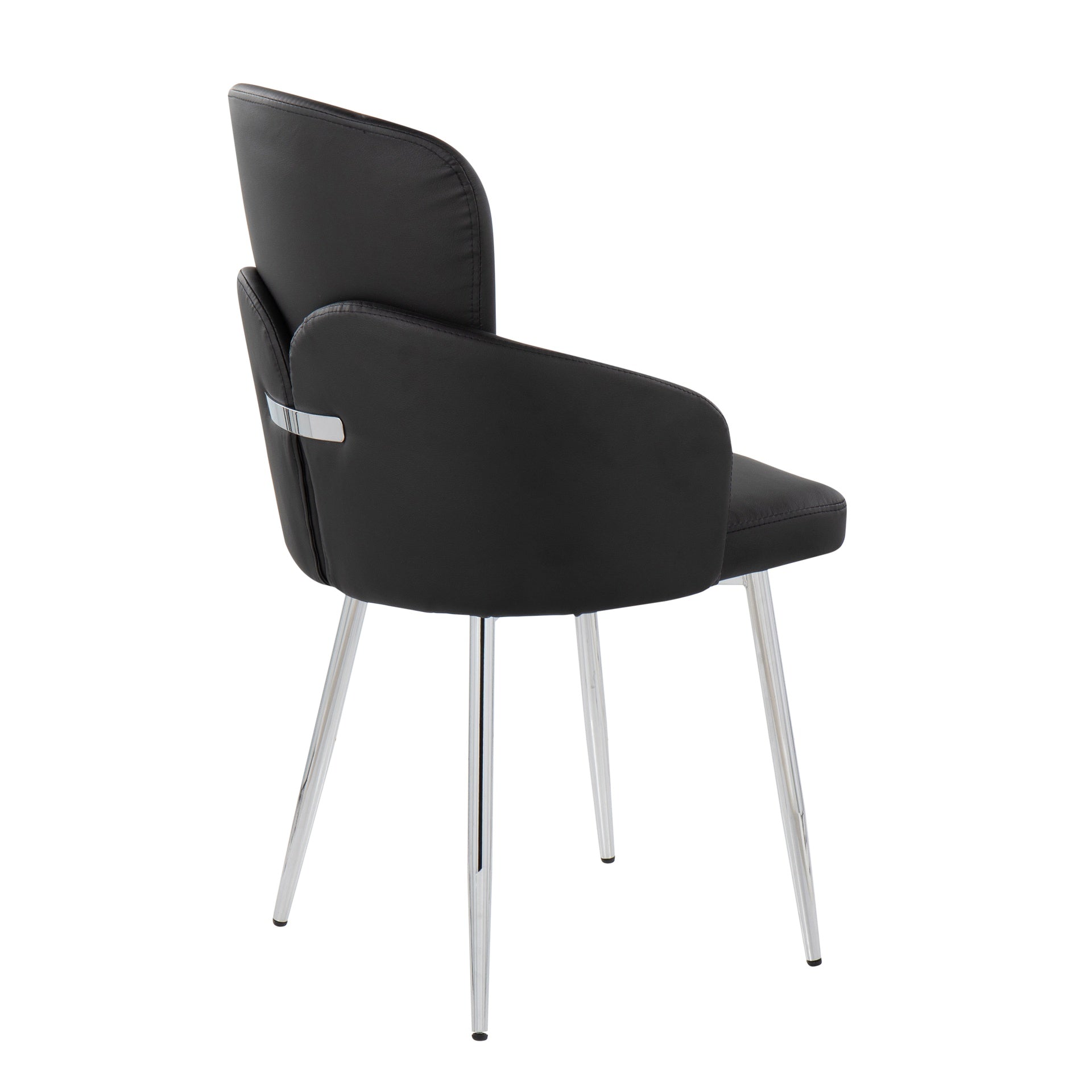 Dahlia Contemporary Dining Chair in Chrome Metal and Black Faux Leather with Chrome Accent by LumiSource - Set of 2