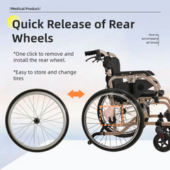 Aluminum Foldable Lightweight Adult Wheelchair, New Square Tube Design, 18" Seat with Front and Rear Locking Hand Brakes, 22" Rear Wheels, Color Champagne gold