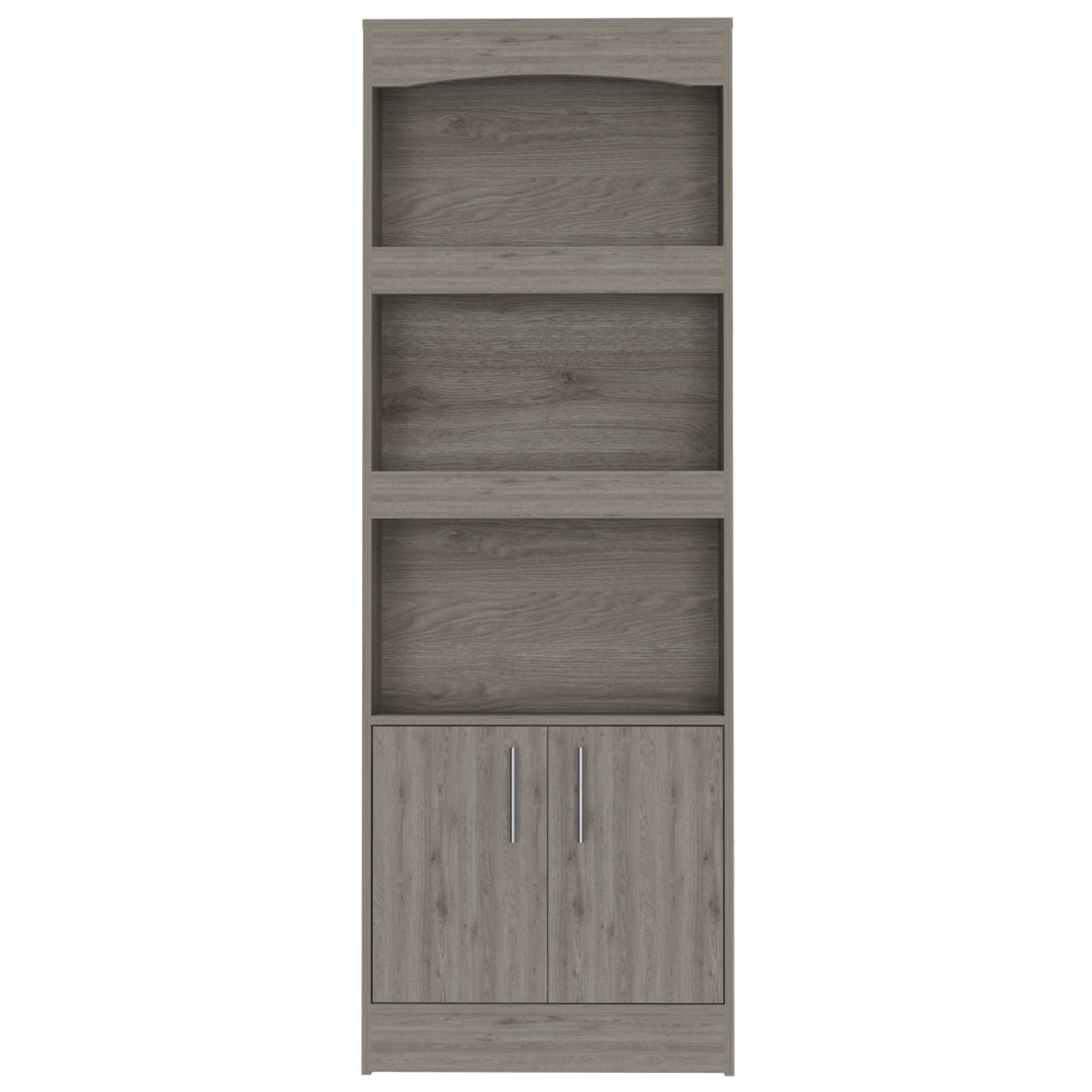 Simma Bookcase, Metal Hardware, Three Shelves, Double Door Cabinet -Light Gray
