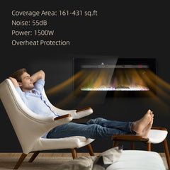 HOMCOM 36" Electric Fireplace Recessed and Wall Mounted with Remote Control, 1500W Fireplace Heater with 8H Timer, Adjustable Flame Color and Brightness, Log and Crystal
