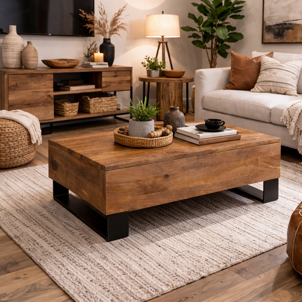 Solid Wood Lift Top Rectangle Coffee Table